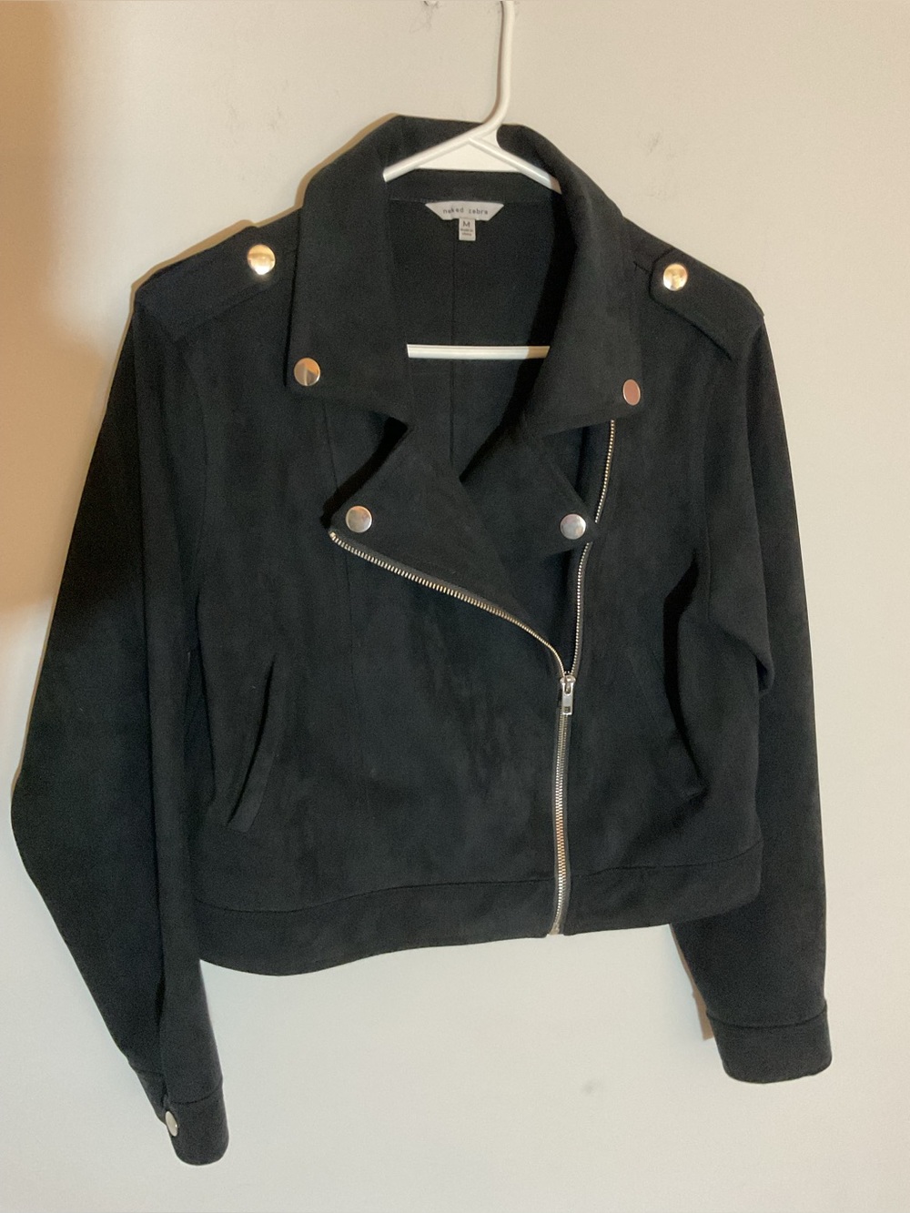Naked Zebra Black Faux Suede Moto Jacket with Silver Hardware